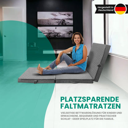 Goliez® Klappmatratze, 3-teilige Faltmatratze mit abnehmbarem Bezug Gästematratze, Faltmatratze für Erwachsene, Produziert nach deutschem Qualitätsstandard
